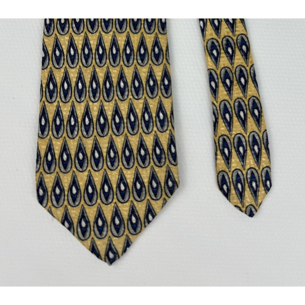 Vintage RBM Collection Silk Tie Gold Navy Teardrop Pattern Mens Classic Necktie